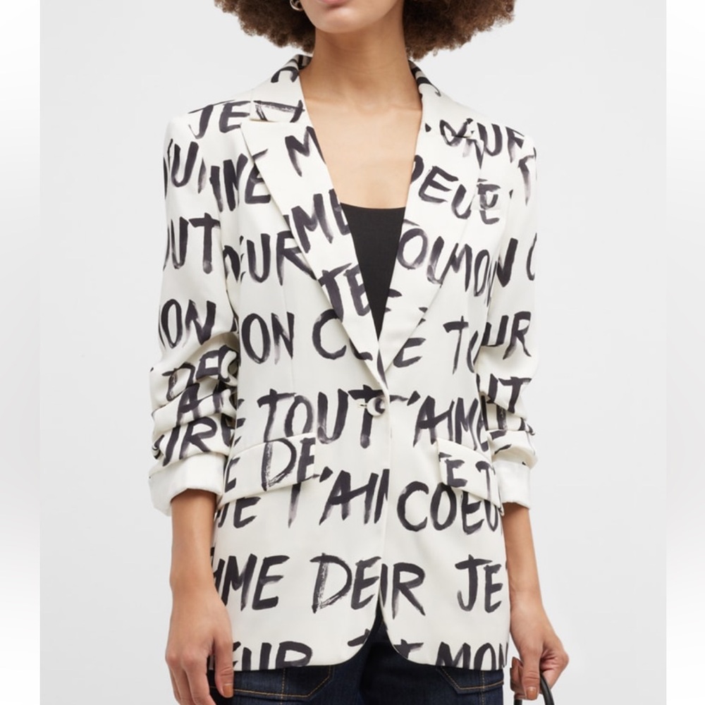 Cinq a Sept Cheyenne Amour Scrunched Crepe Blazer Black and White